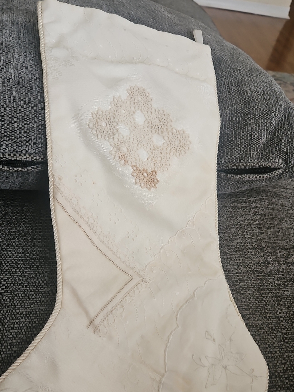 Embroidered Lace Holiday Shabby Chic Victorian Cottagecore White/Cream Stockings